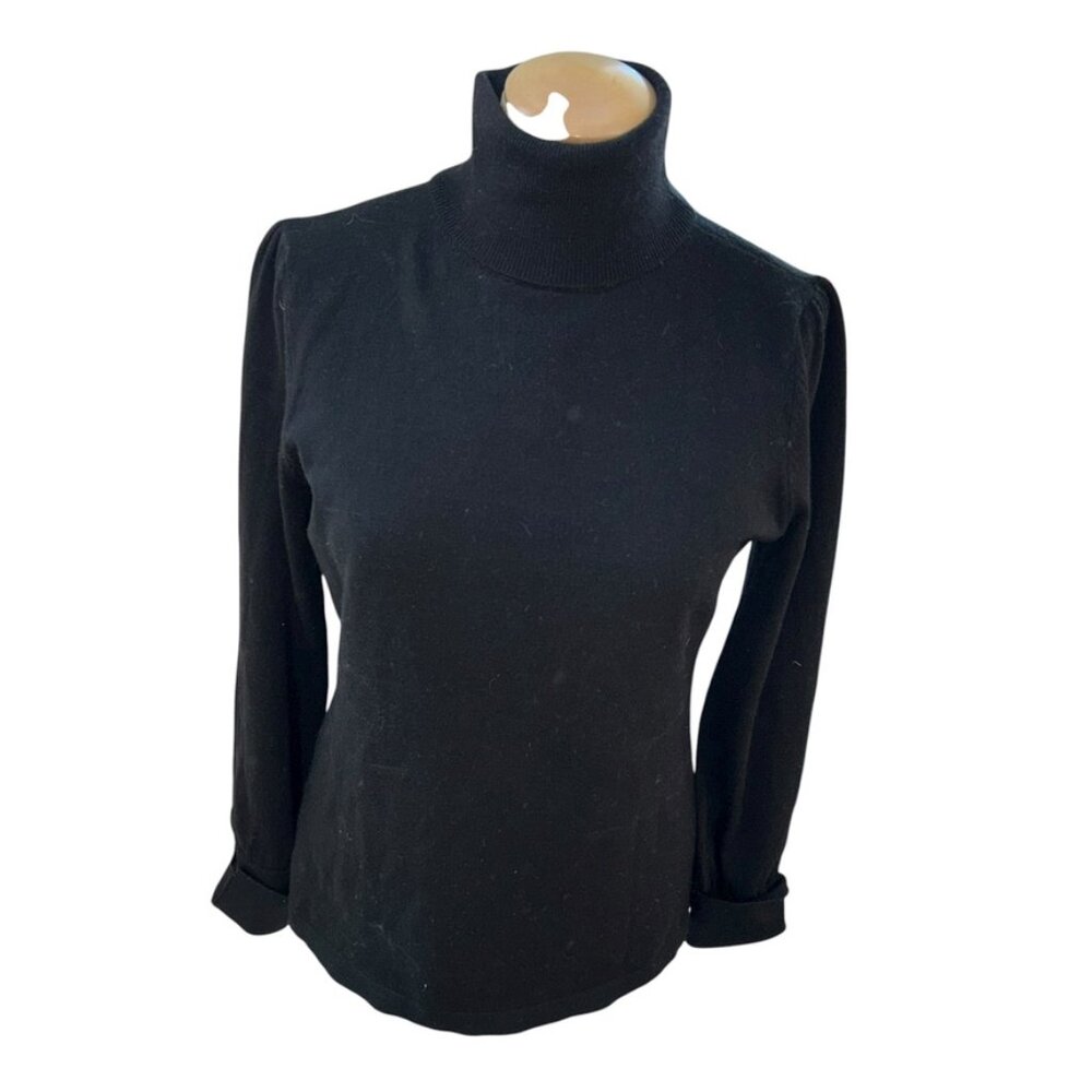 ann Taylor vintage 90s wool turtleneck puff shoulder slit cuffs DIVINE STAPLE M